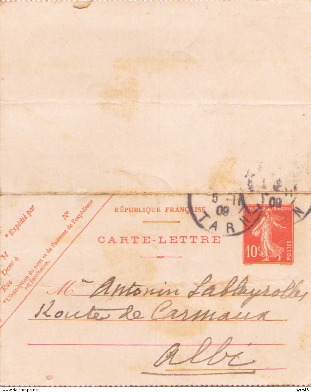 FRANCE CARTE LETTRE DU 5 NOVEMBRE 1911 DE ALBI POUR ALBI - Cartes-lettres