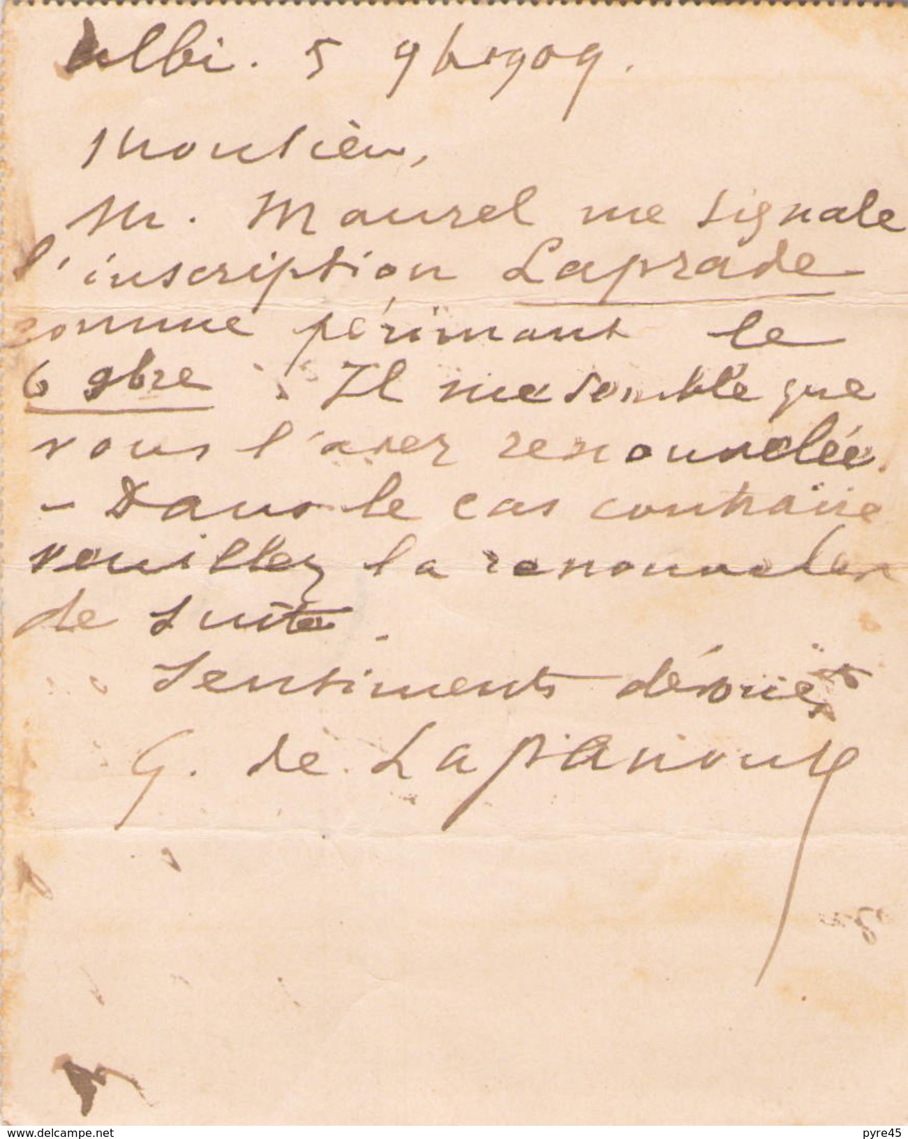 FRANCE CARTE LETTRE DU 5 NOVEMBRE 1911 DE ALBI POUR ALBI - Cartes-lettres