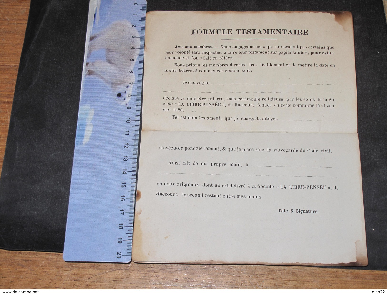 LA LIBRE PENSEE-'EMANCIPATION DES CONSCIENCES ET ORGANISATION DES ENTERREMENTS CIVILS.DEFROIDMONT Mariette HACCOURT 1920 - Autres & Non Classés