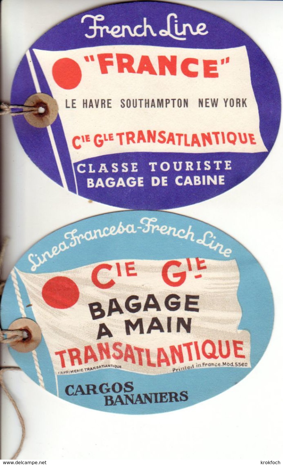 Générale Transatlantique - 2 étiquettes Bagage - Paquebot France - Andere & Zonder Classificatie