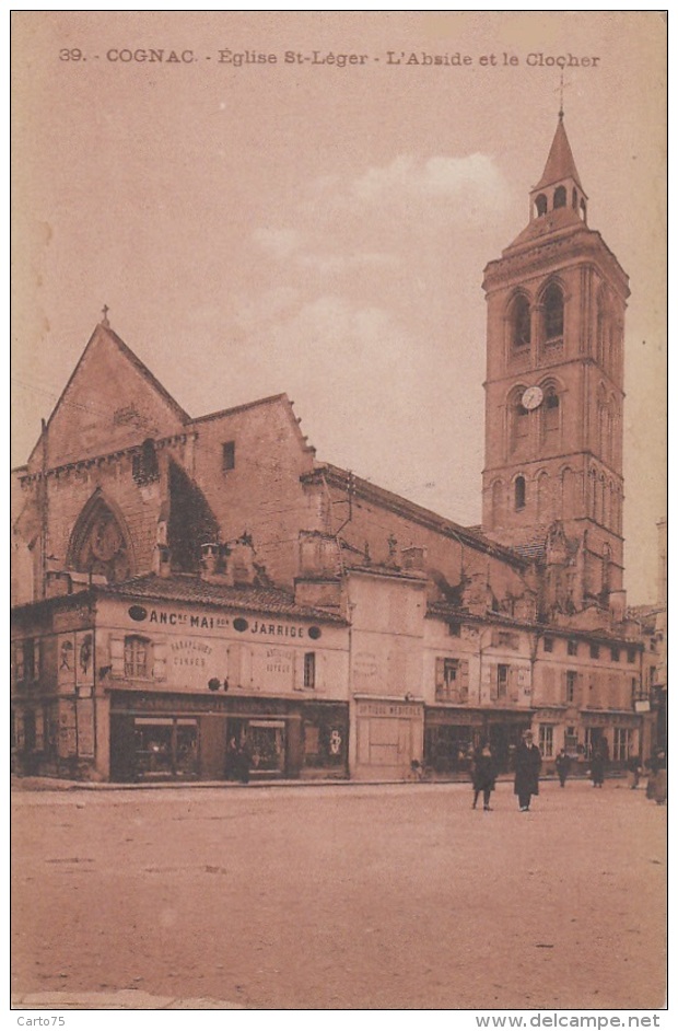 Cognac 16 - Eglise Saint-Léger - Abside Et Clocher - Commerce Parasolerie Parapluie - Editeur Girard N° 39 - Cognac