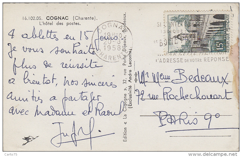 Cognac 16 - Hôtel Des Postes - 1958 - Cognac