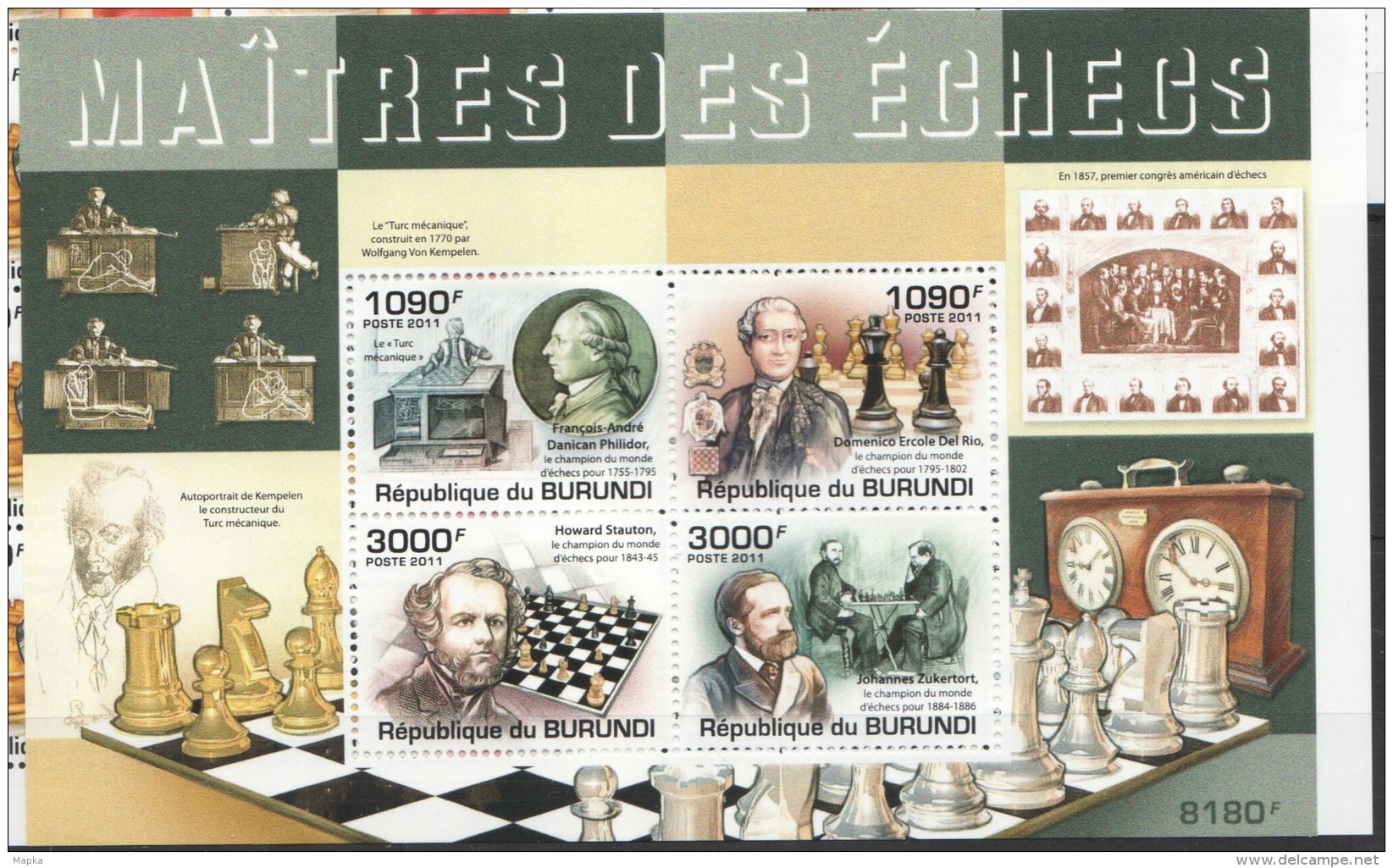 F756 2011 BURUNDI SPORT CHESS MAITRES DES ECHECS 1KB+1SET MNH - Schaken