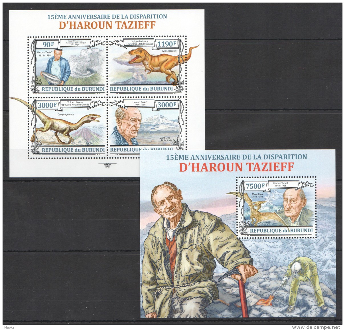 G191 BURUNDI REPTILES DINOSAURS D'HAROUN TAZIEFF KB+BL MNH - Vor- U. Frühgeschichte