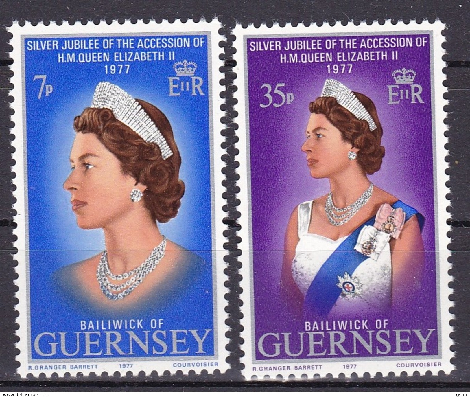 Guernsey, 1977, 145/46,  25 J. Regentschaft Königin, 25 J. Reign Queen. MNH ** - Guernesey
