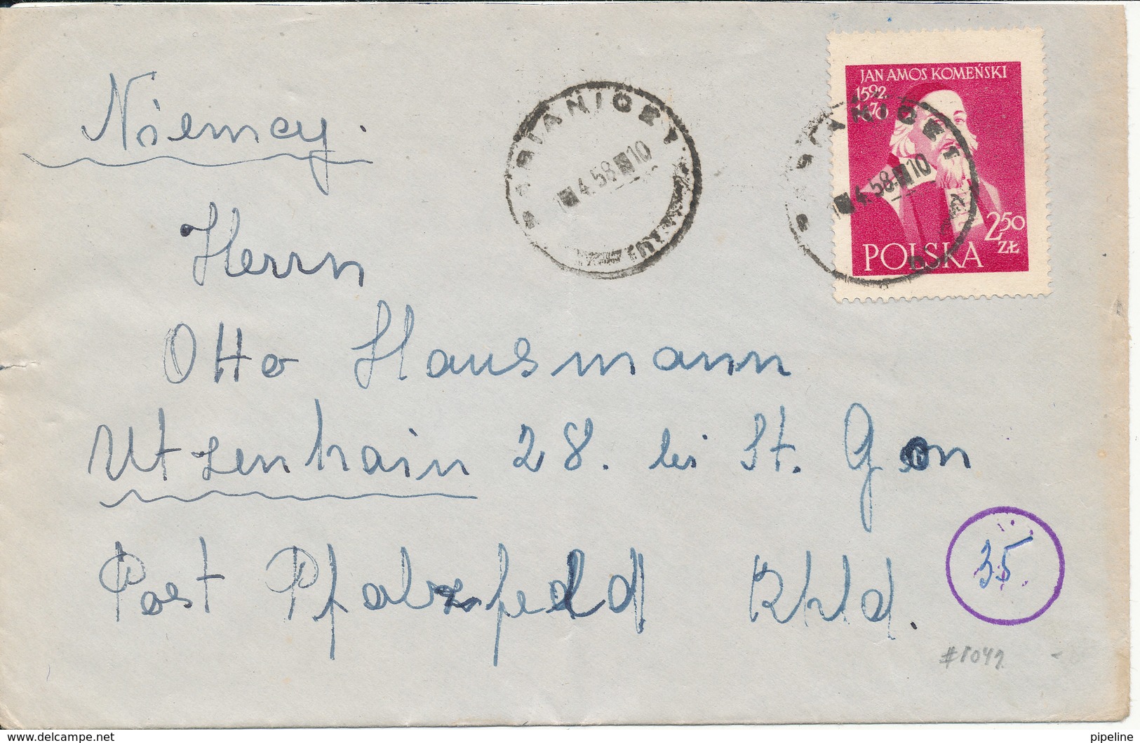 Poland Cover Sent To USA 1958 Single Franked - Covers & Documents