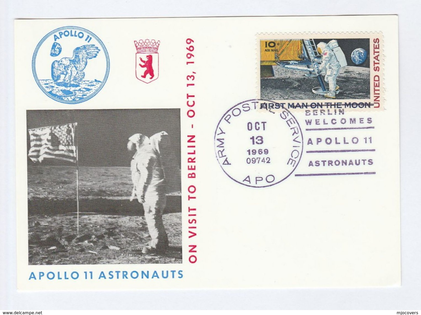 1969 US ARMY BERLIN Germany MOON LANDING ASTRONAUTS VISIT EVENT COVER (card) Space Stamps Usa Forces - North  America