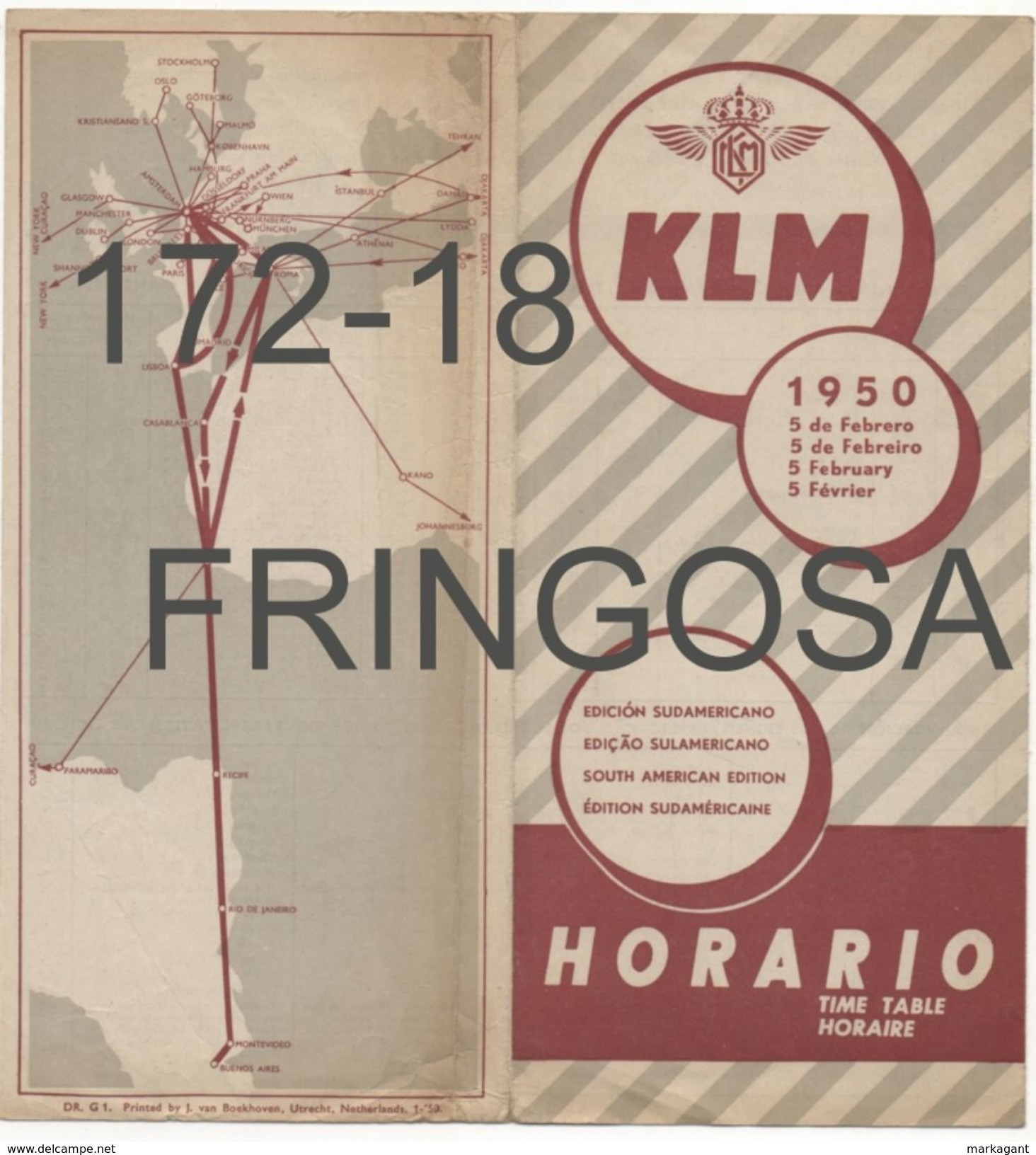 Brochure: KLM / Horario (1950) - Europa