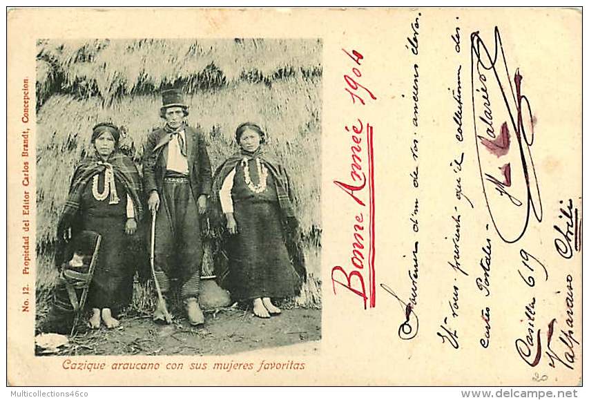 180817 - AMERIQUE CHILI - Cazique Araucano Con Sus Mujeres Favoritas - Ethnie Tribu - Chili
