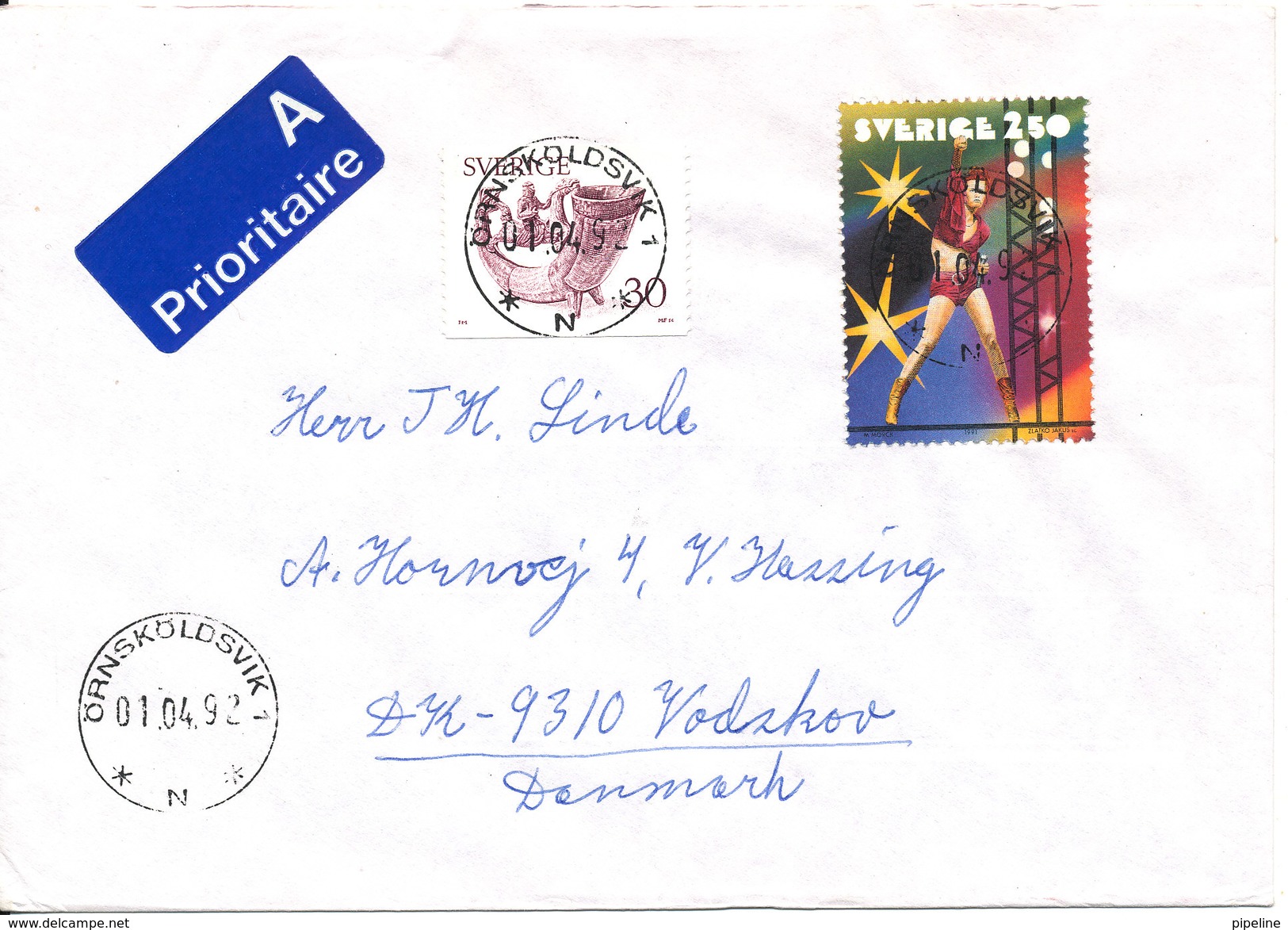 Sweden Cover Sent To Denmark Perfect Cancelled Stamps Ornskoldsvik 1-4-1992 - Covers & Documents