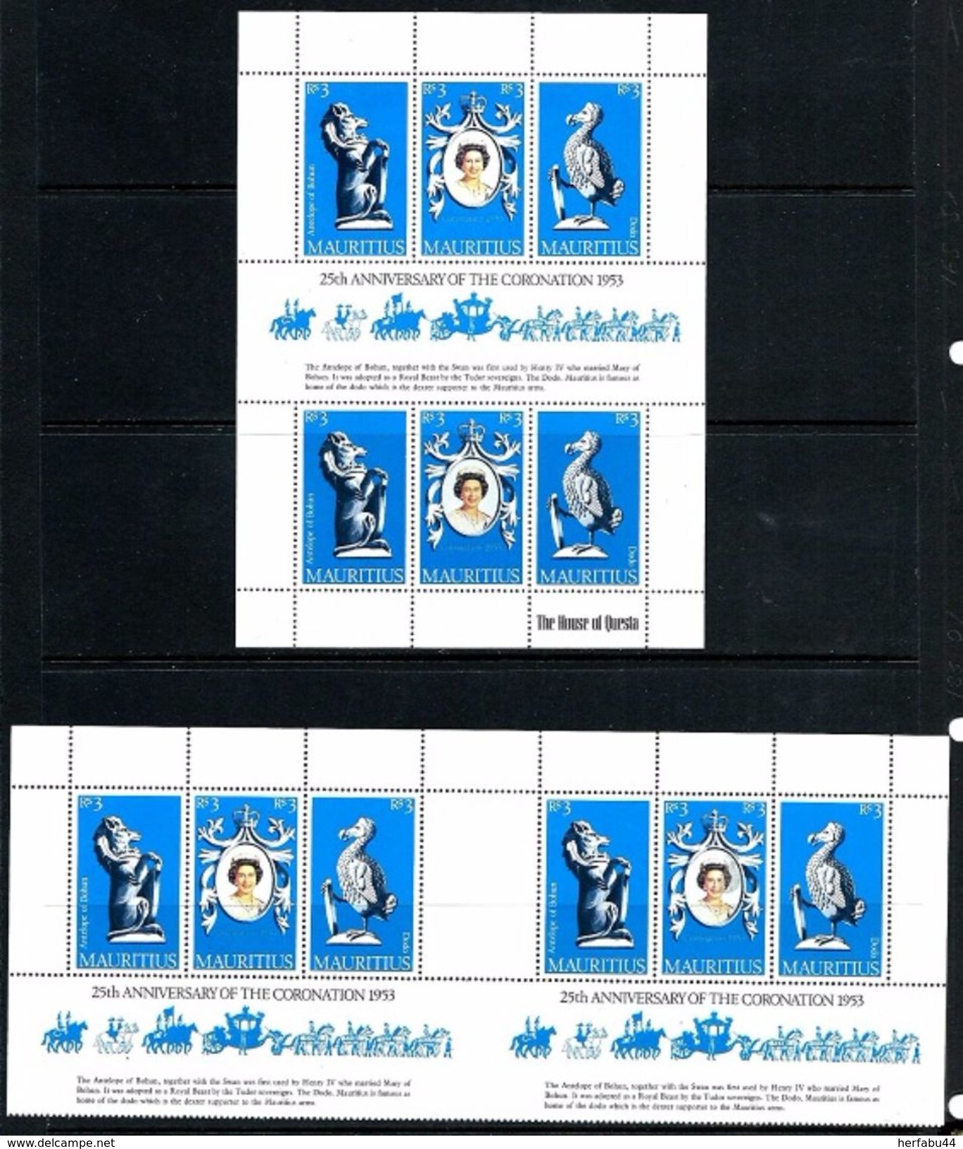 Mauritius      "Coronation"  4 Sheets   SC# 464   MNH - Mauritius (1968-...)