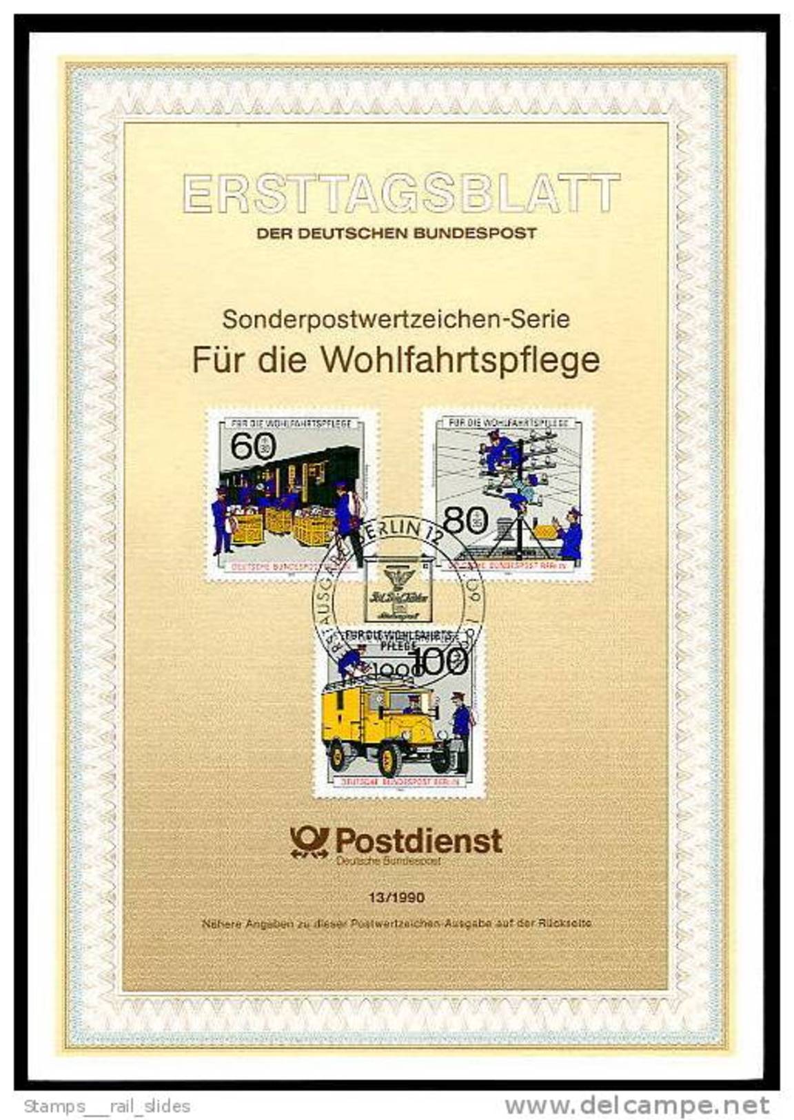 Berlin - ETB (Ersttagsblatt) 13/1990 Michel876 / 878 - Geschichte Der Post, Wohlfahrtsmarken 1990 - 1. Tag - FDC (Ersttagblätter)