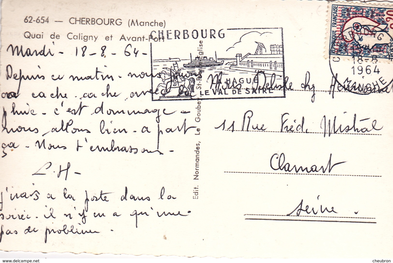 50. CHERBOURG. CPSM. QUAI DE COLIGNY ET AVANT PORT. ANNÉE 1964 + TEXTE - Cherbourg