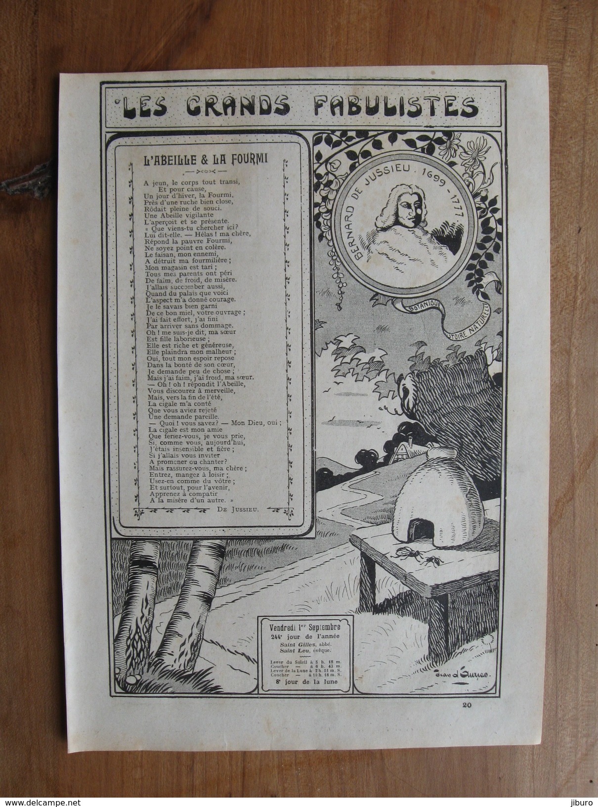 Page Presse 1911 -  Fable Bernard De Jussieu L'abeille Et La Fourmi / Les Grands Fabulistes Ruche Ancienne Rucher 213CH1 - Zonder Classificatie