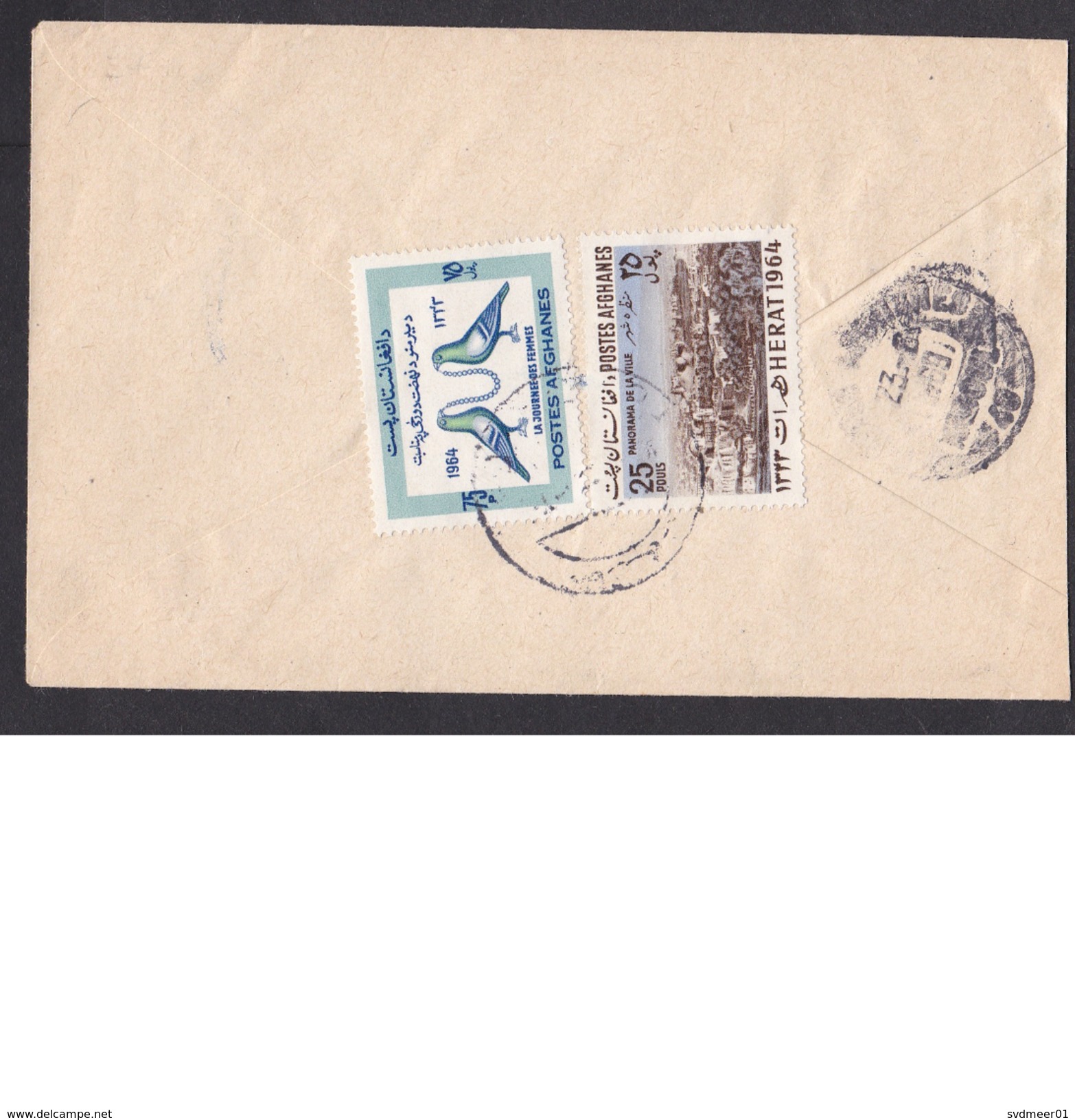 Afghanistan: Cover, 1969, 2 Stamps, Women's Day, Pigeon, Bird, Panorama Herat, Rare Real Use (traces Of Use) - Afghanistan