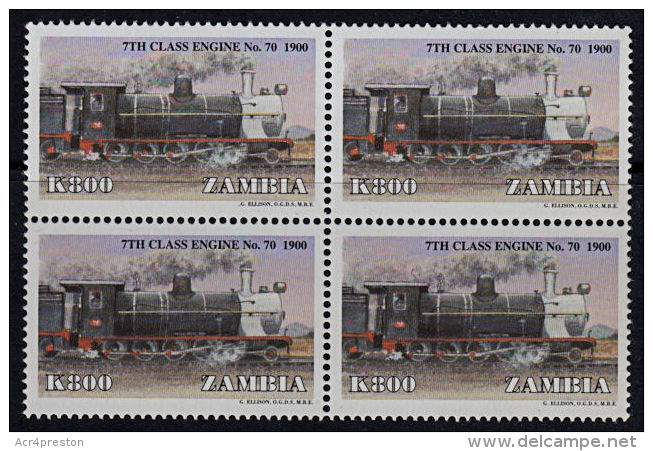 C0483 ZAMBIA 1999, SG 787 Trains, Steam Locomotive,  MNH Block Of 4 - Zambia (1965-...)