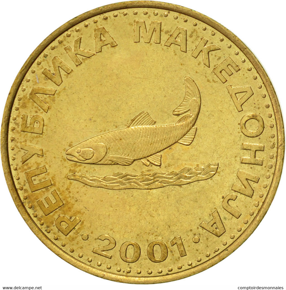 Monnaie, Macédoine, 2 Denari, 2001, TTB, Laiton, KM:3 - Noord-Macedonië