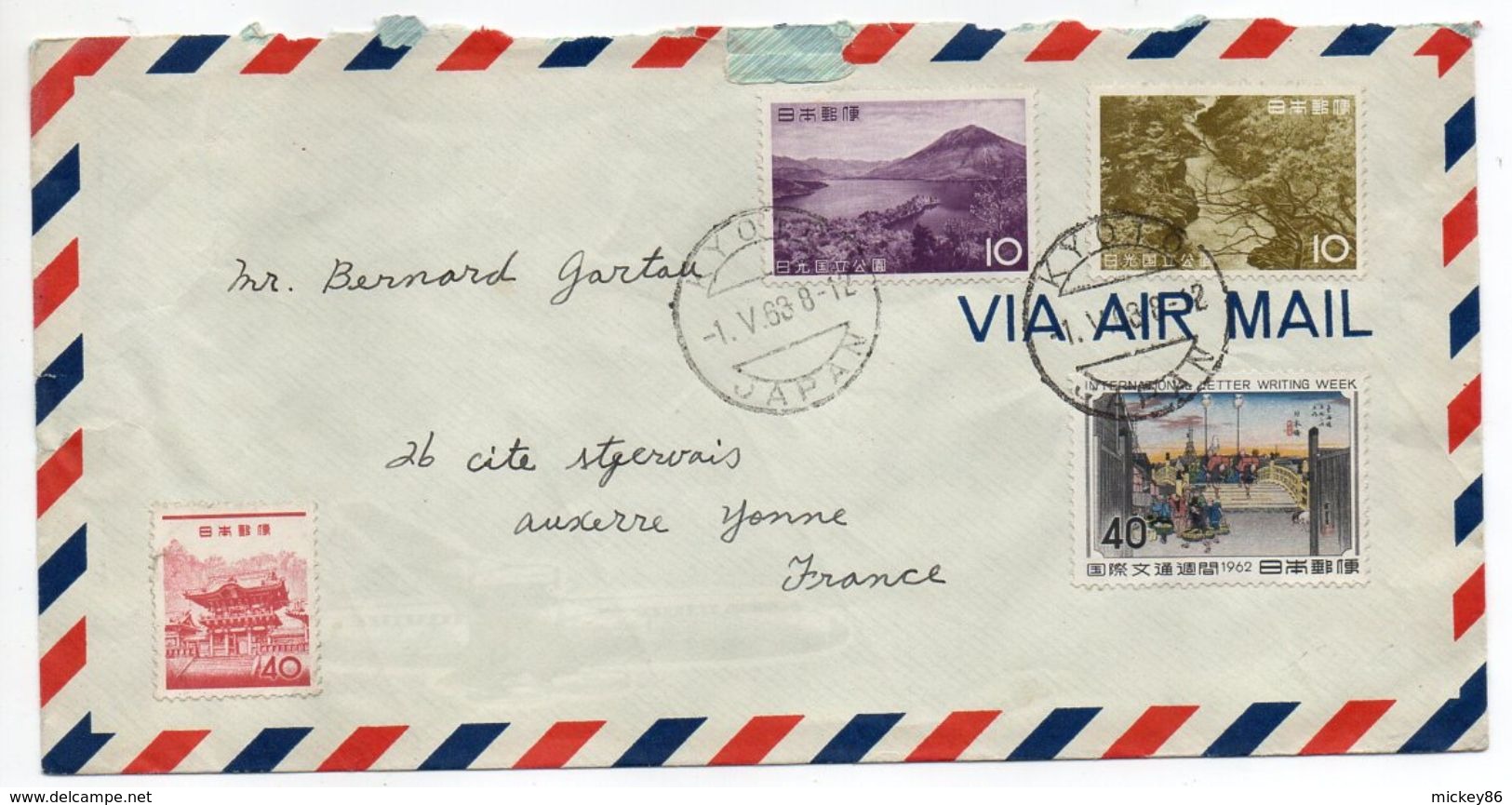 Japon--1963--Lettre De KYOTO  Pour Auxerre-89--Jolie Composition De Timbres - Cartas & Documentos