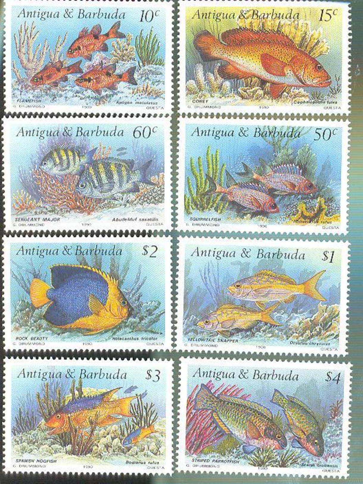 ANTIGUA    1295-1302 MINT NEVER HINGED SET OF STAMPS OF FISH-MARINE LIFE - Fische