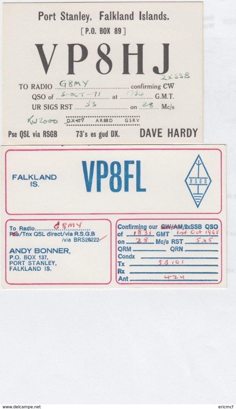 Falkland Islands Five Radio QSL Cards - Radio