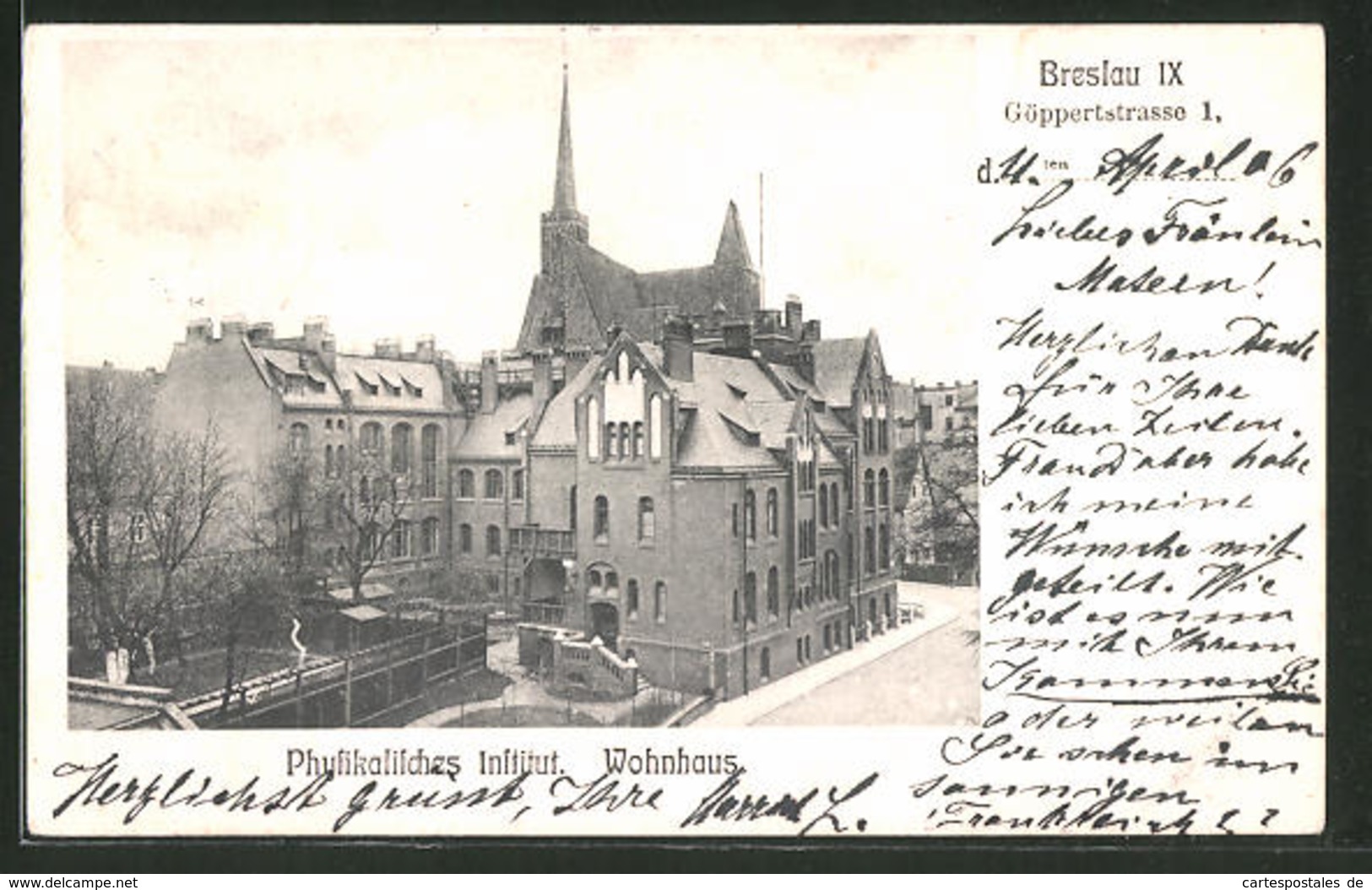 AK Breslau, Physikalisches Institut, Wohnhaus, Göppertstrasse 1 - Schlesien