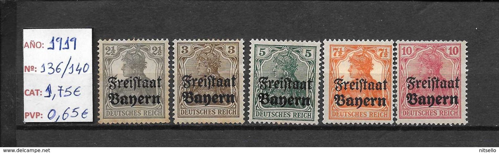 LOTE 1327   ////   ALEMANIA BAYERN  AÑO 1919 -  YVERT Nº:  136/140**MNH SANS GOMME         ¡¡¡¡¡¡¡  LIQUIDATION !!!!!!!! - Neufs