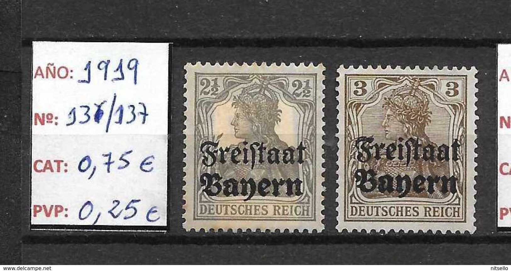 LOTE 1327   ////   ALEMANIA BAYERN  AÑO 1919 - YVERT Nº:  136/137 **MNH SANS GOMME         ¡¡¡¡¡¡¡  LIQUIDATION !!!!!!!! - Neufs