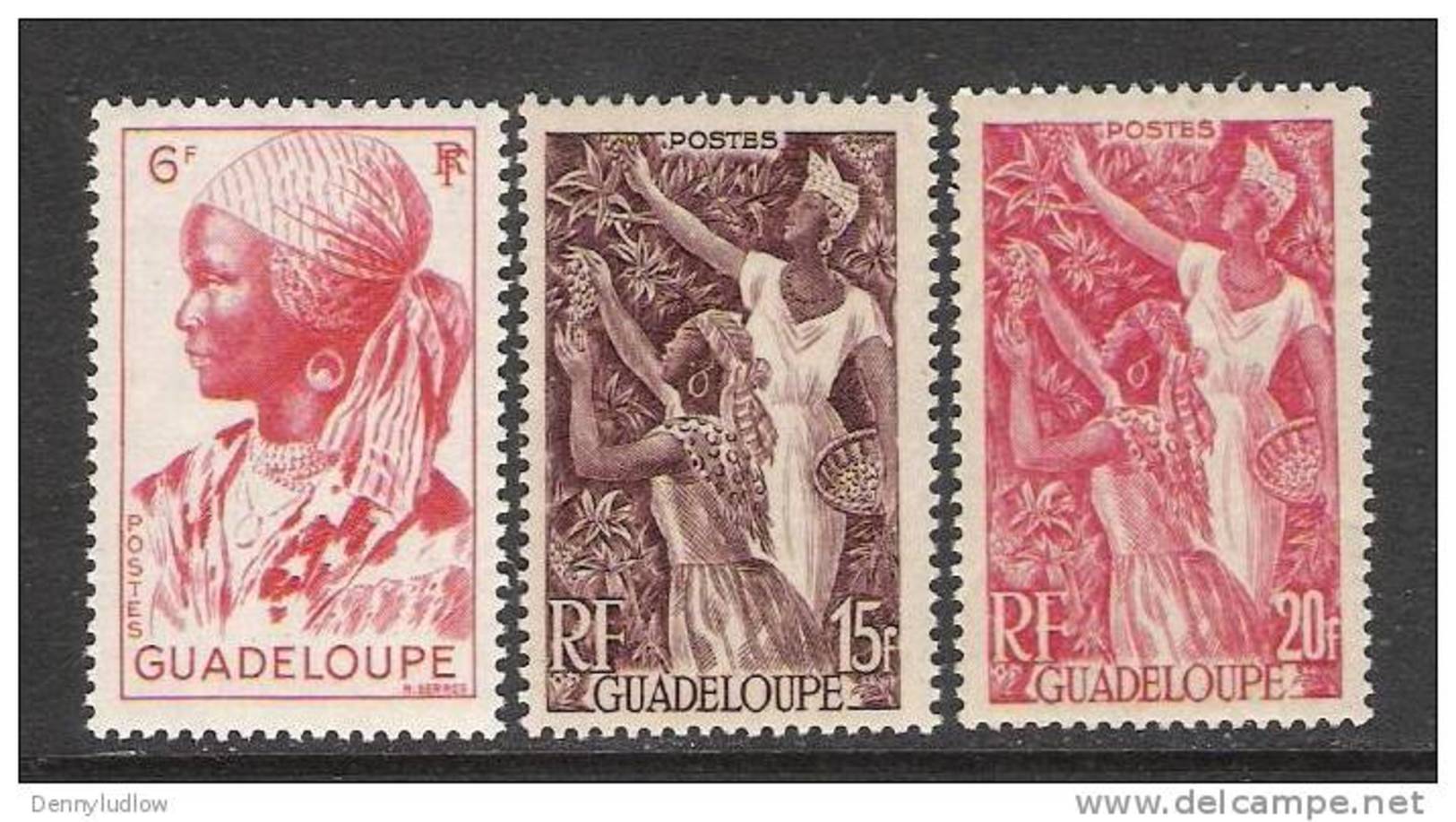 Guadeloupe   1947   Sc#200, 202-3   6f, 15fr, & 20fr  Women/Coffee   MNH**  2016 Scott Value $6.65 - Unused Stamps