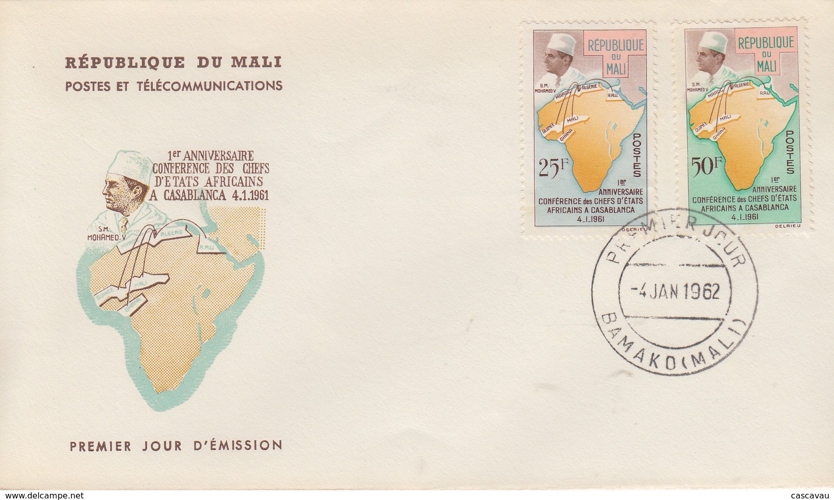 Enveloppe  FDC 1er Jour    MALI   Anniversaire  De  La  Conférence  Des  Chefs  D' Etats  Africains  à  CASABLANCA  1972 - Mali (1959-...)