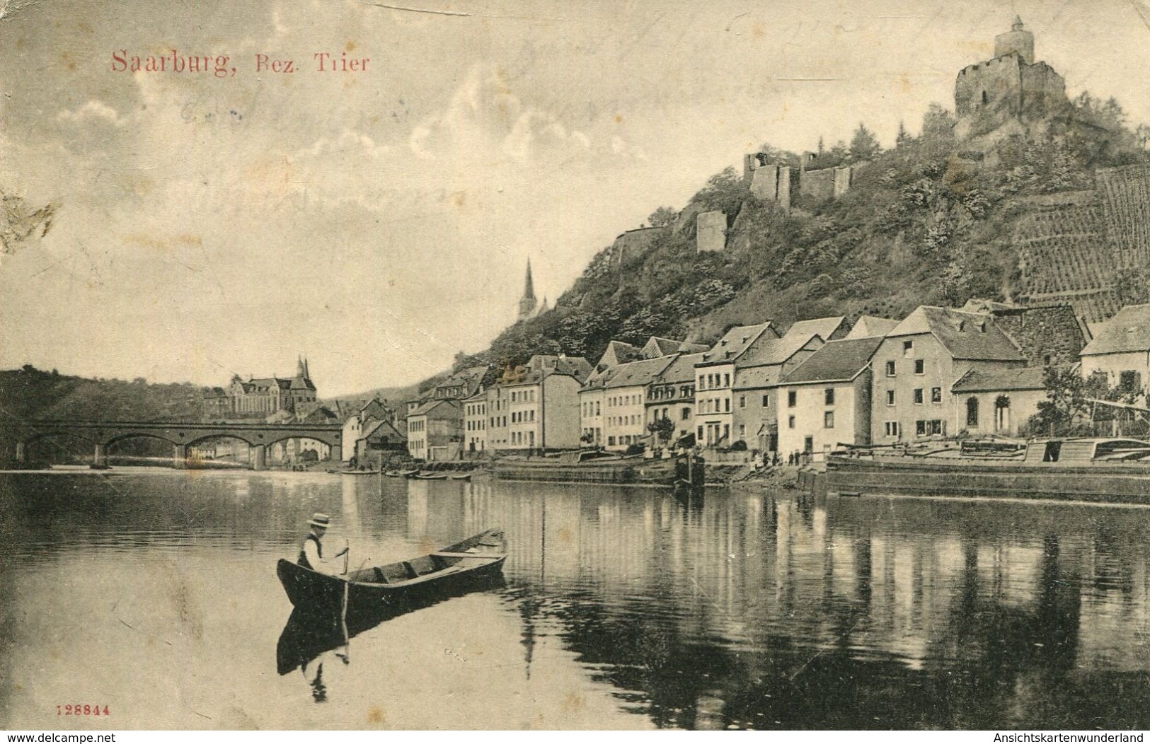 Saarburg - Flussansicht Mit Boot 1909 (001253) - Saarburg