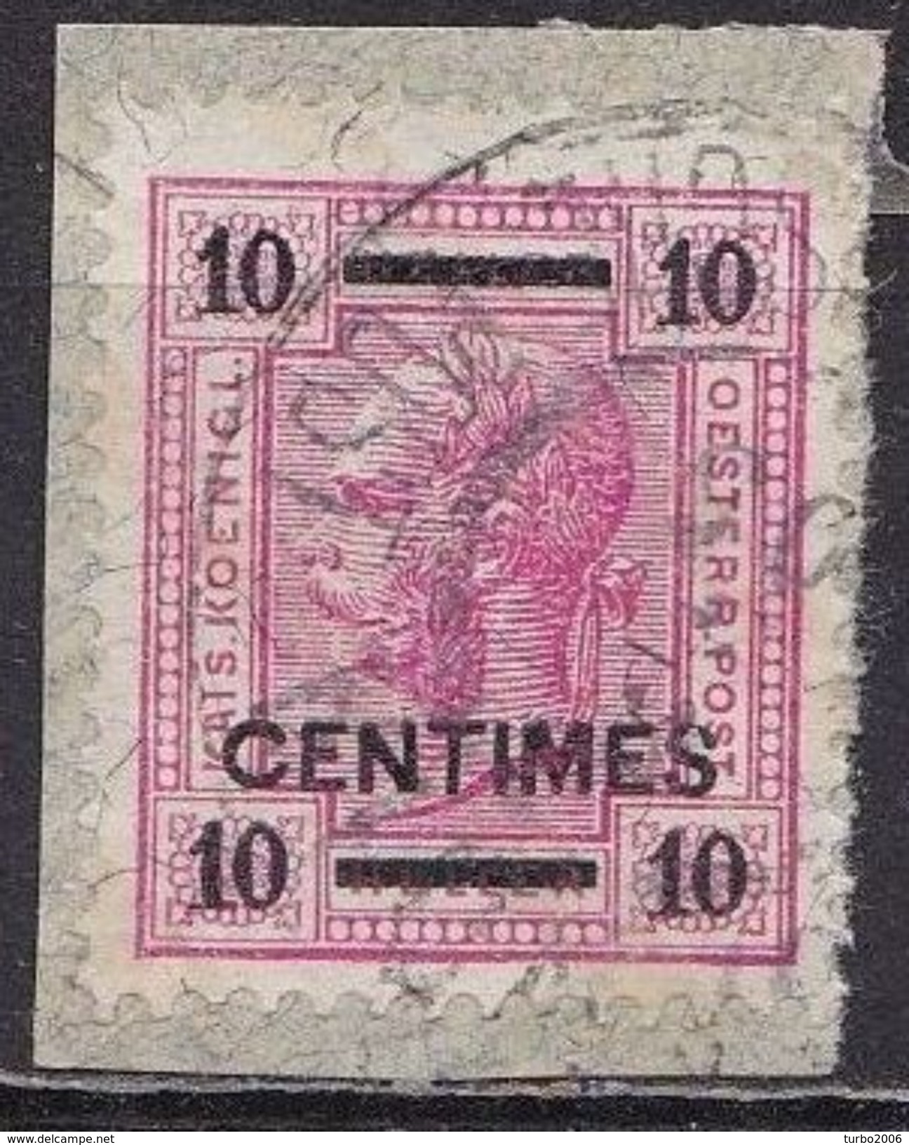 CRETE 1903-04 Austrian Office Stamps Of 1899 With Black Overprint 10 Centimes / 10 H Rose Vl. 2 On Piece - Kreta