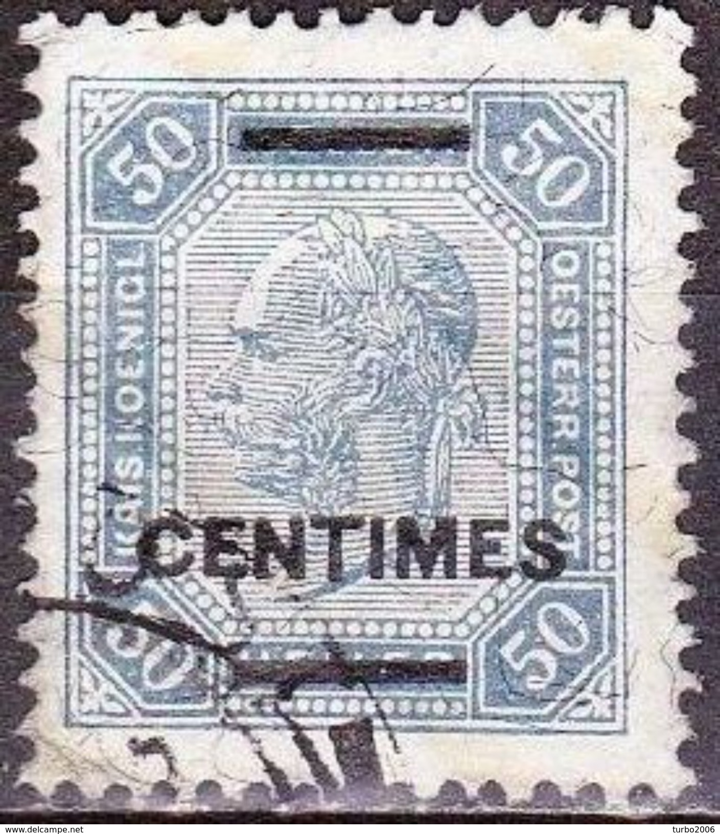 CRETE 1904-05 Austrian Office Black Overprint 50 Centimes / 50 H Greyblue With Shiny Lines Vl. 11 - Kreta