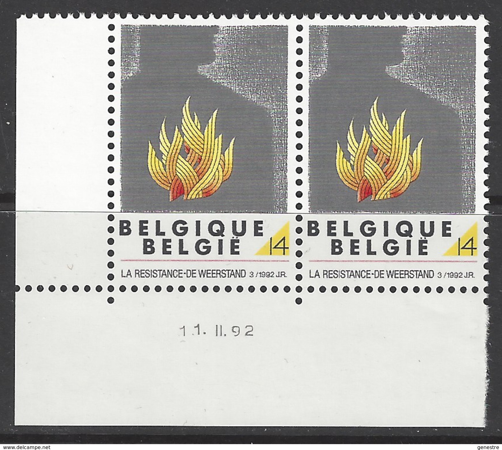 Belgique COB 2444 ** (MNH) - Date 11.II.92 - Coins Datés