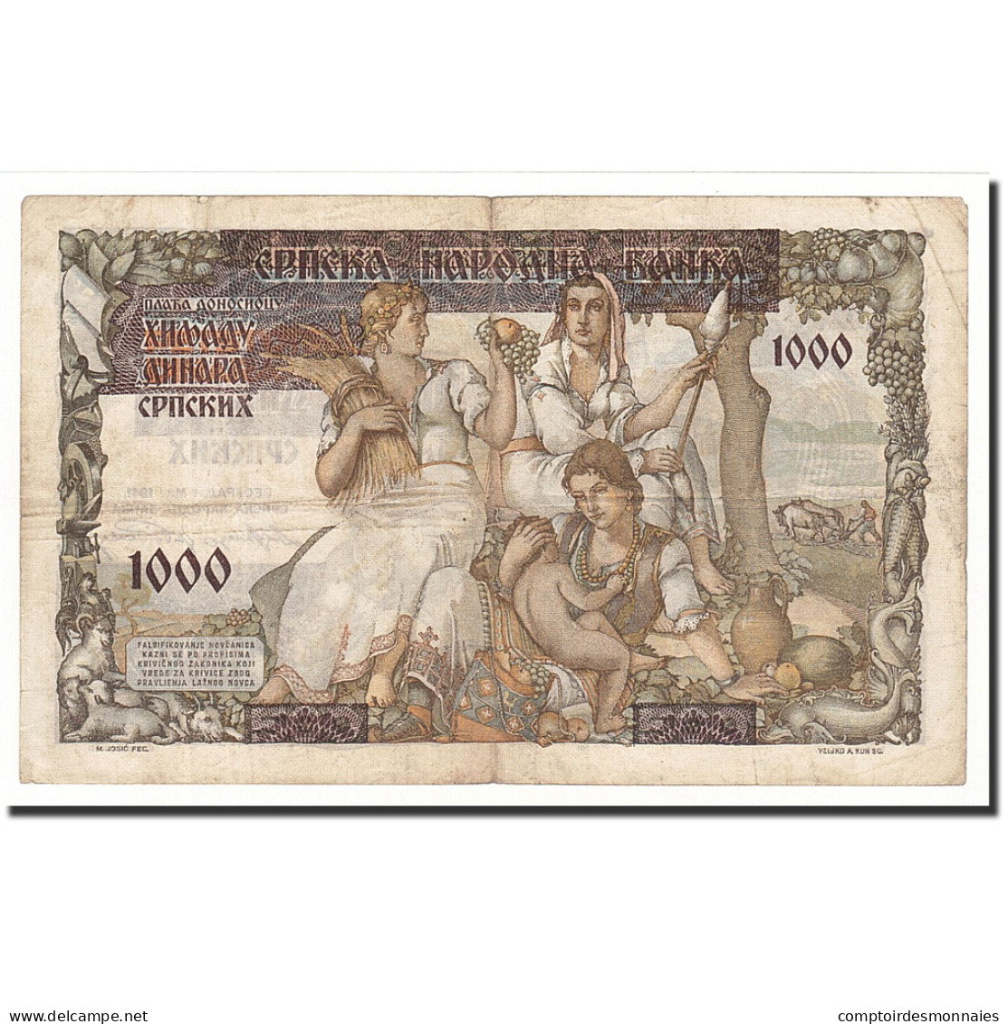 Billet, Serbie, 1000 Dinara On 500 Dinara, 1941-05-01, KM:24, TB - Serbie