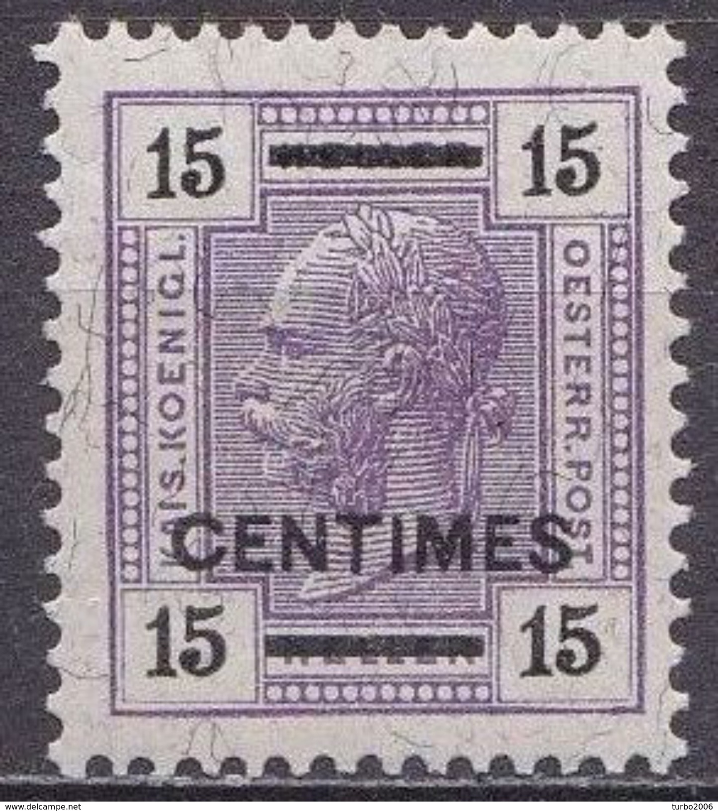 CRETE 1906-07 Austrian Office Stamps Of 1906 With Black Overprint 15 Centimes / 15 H Violet  Vl.16 MH - Kreta