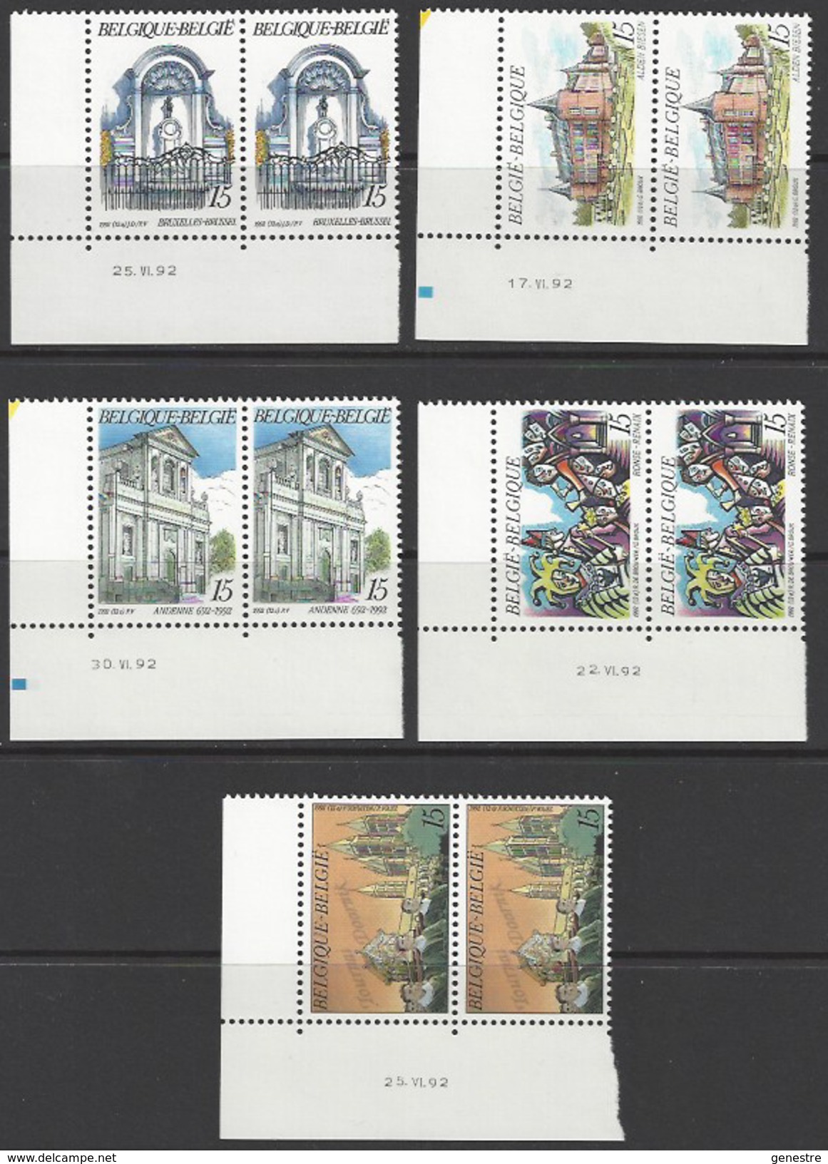 Belgique COB 2468 à 2472 ** (MNH) - Date 17, 22, 25 Et 30.VI.92 - Dated Corners