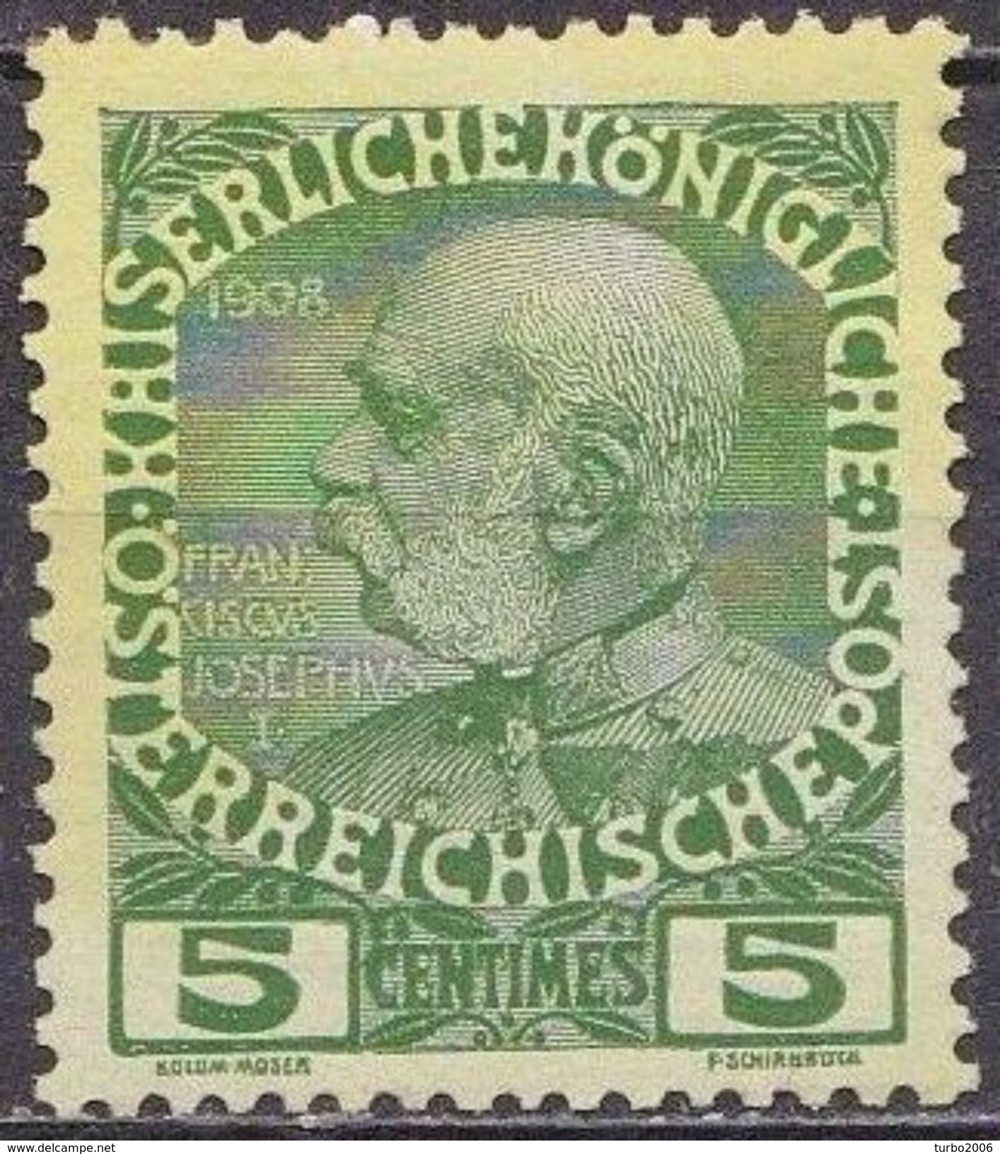 CRETE 1908-14 Austrian Office Stamps Of 1908  Glossy Paper 5 Centimes Green Vl.17 MNH - Kreta