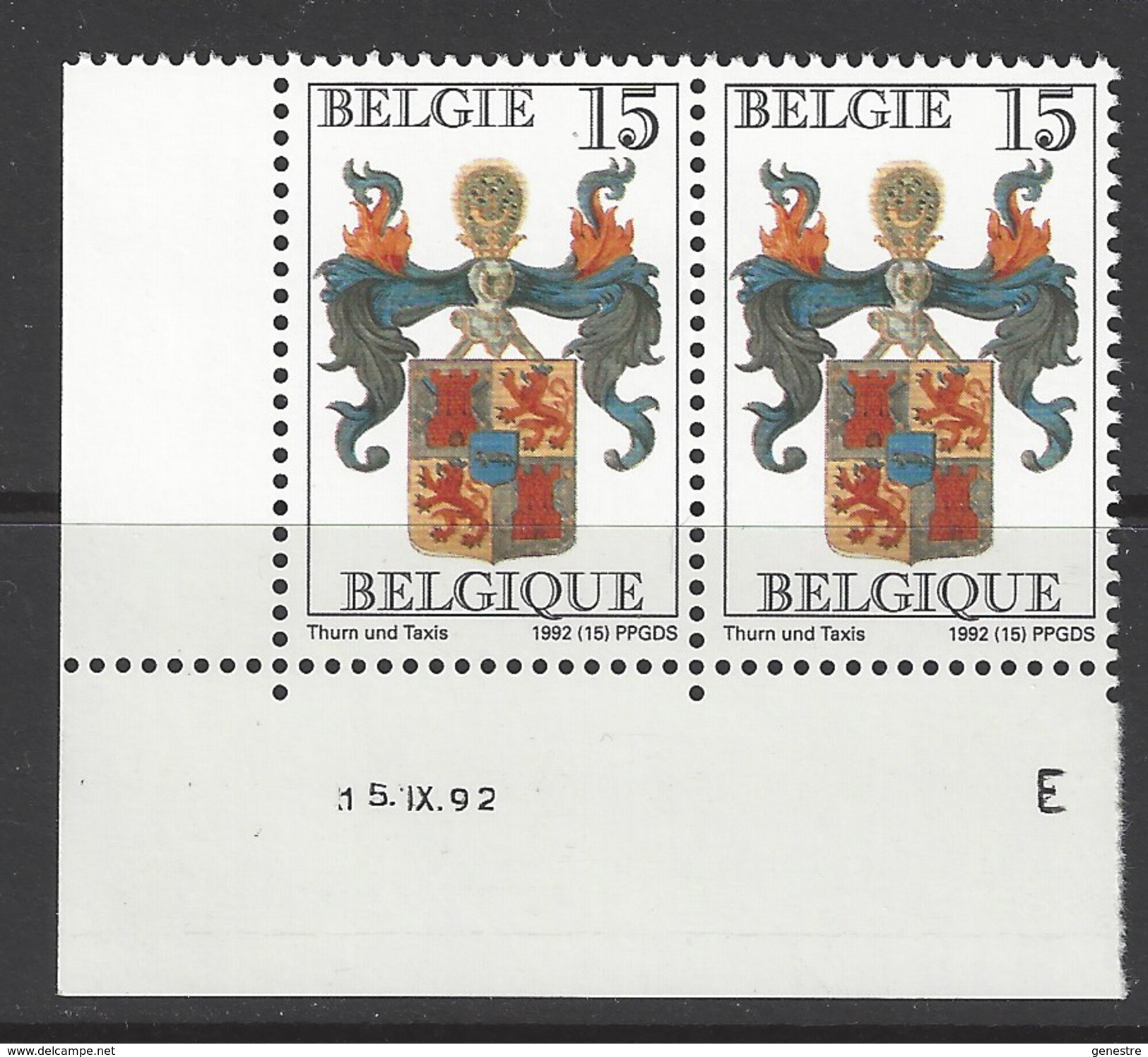 Belgique COB 2483 ** (MNH) - Date 15.IX.92 - Hoekdatums