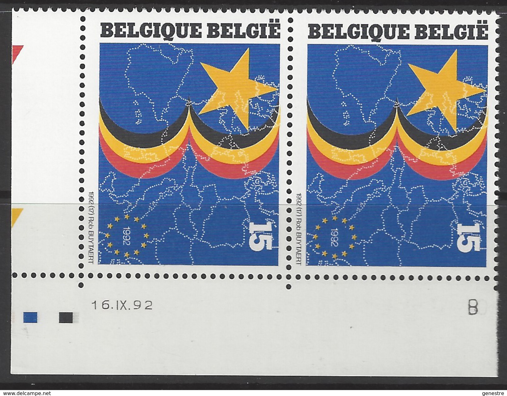 Belgique COB 2485 ** (MNH) - Date 16.IX.92 - Dated Corners