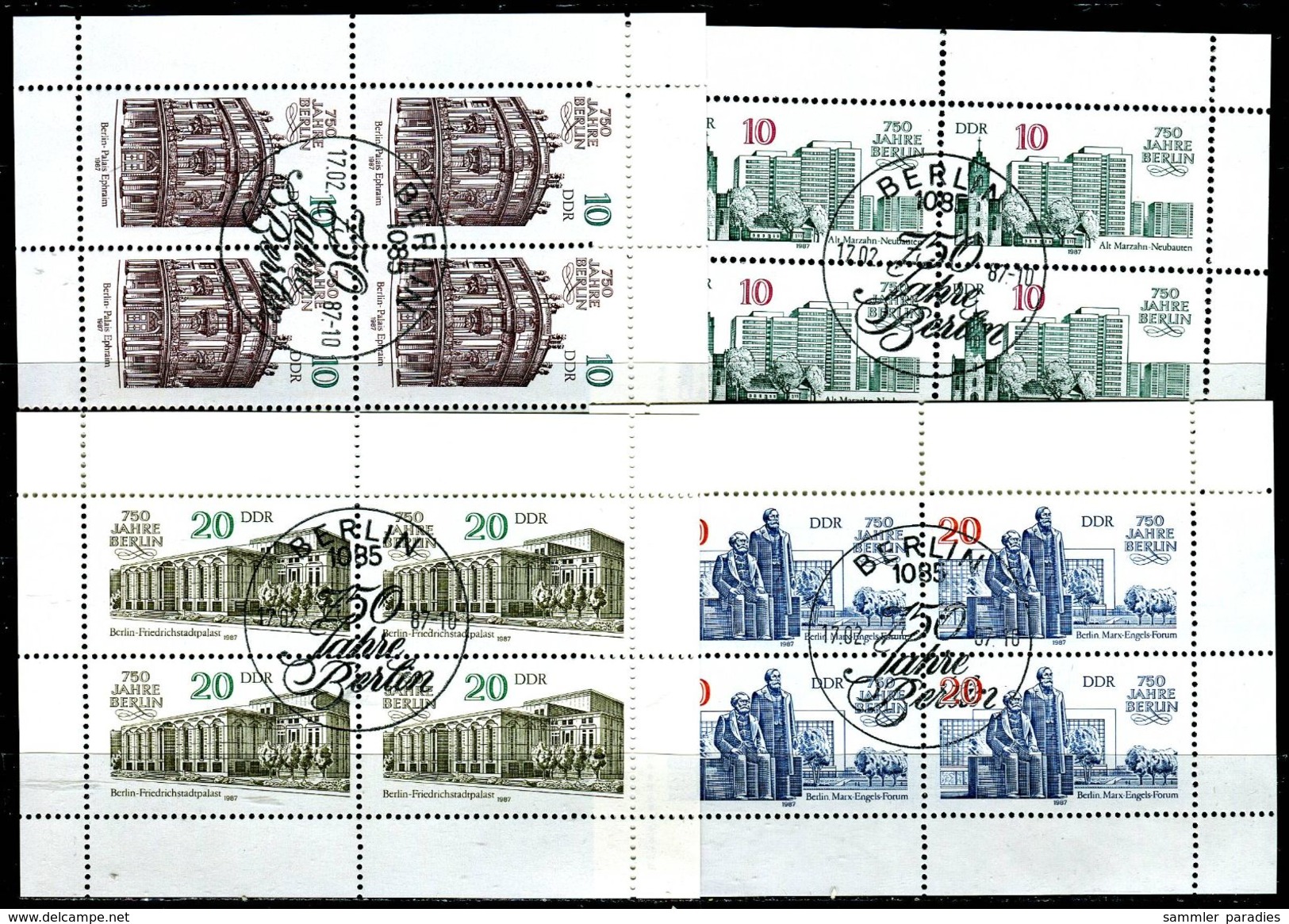 DDR - Michel 3075 / 3078 Kleinbogen - OO Gestempelt (A) - 750 Jahre Berlin II - Gebraucht