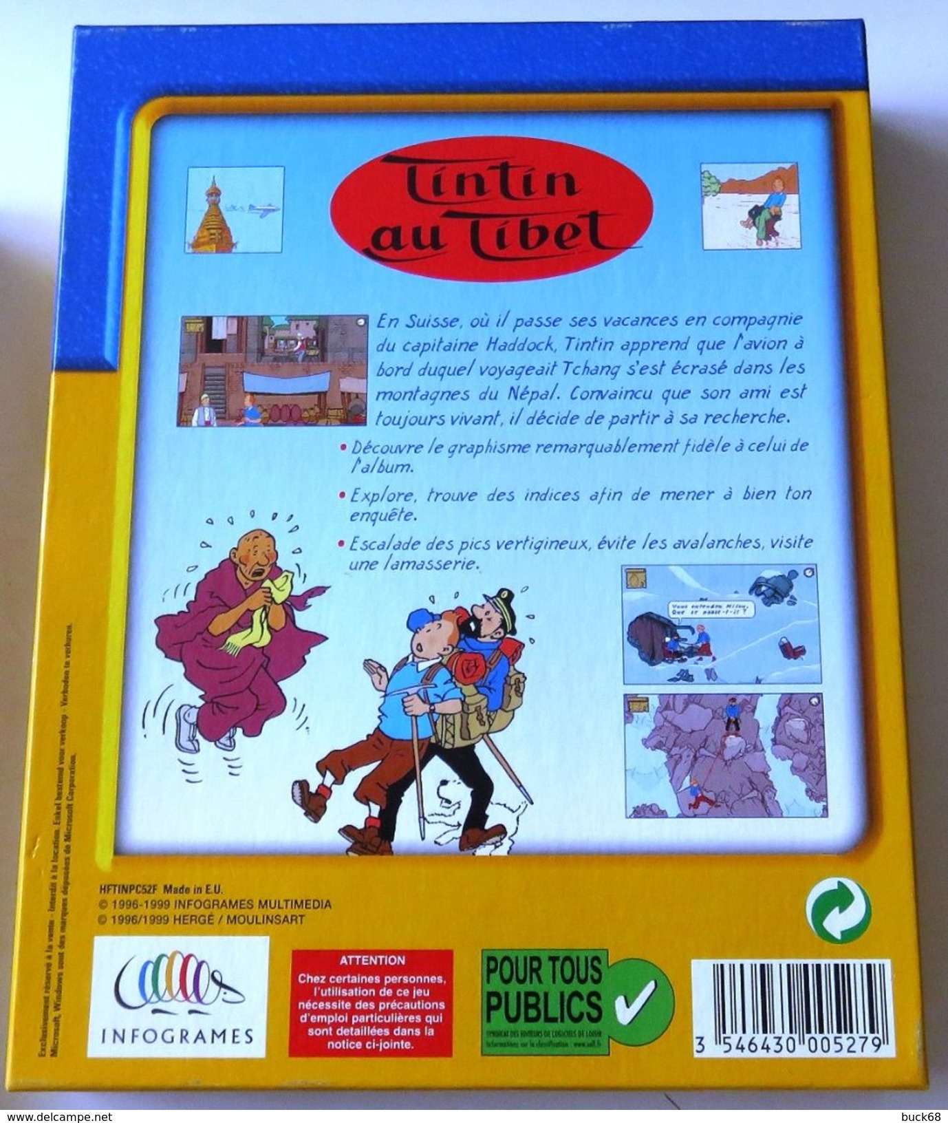 Boîtier TINTIN AU TIBET Jeu Pour PC Infogrames + Pub + Manuel - Cédérom - Records