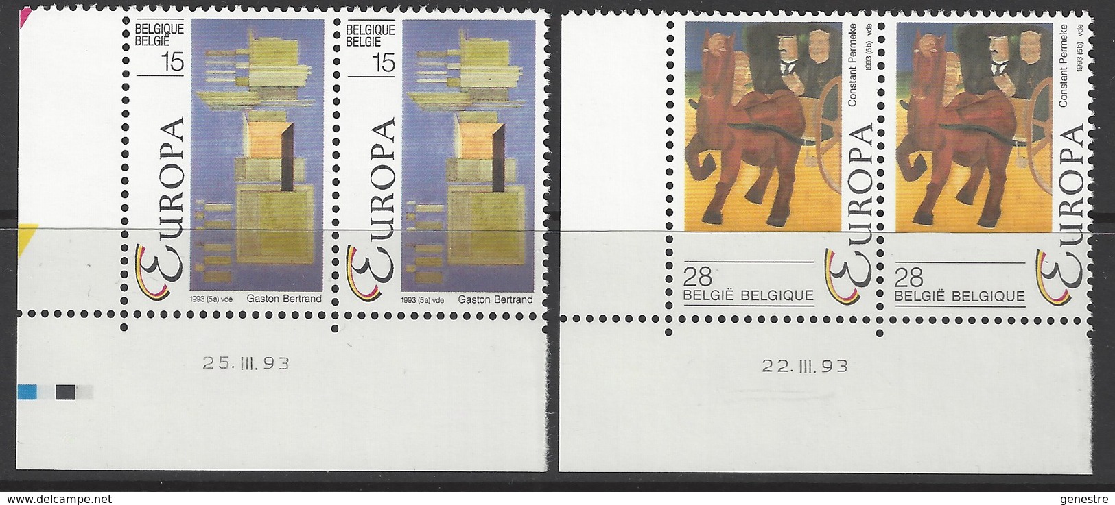 Belgique COB 2501 à 2502 ** (MNH) - Coin Daté 22 Et 25.III.93 - Coins Datés