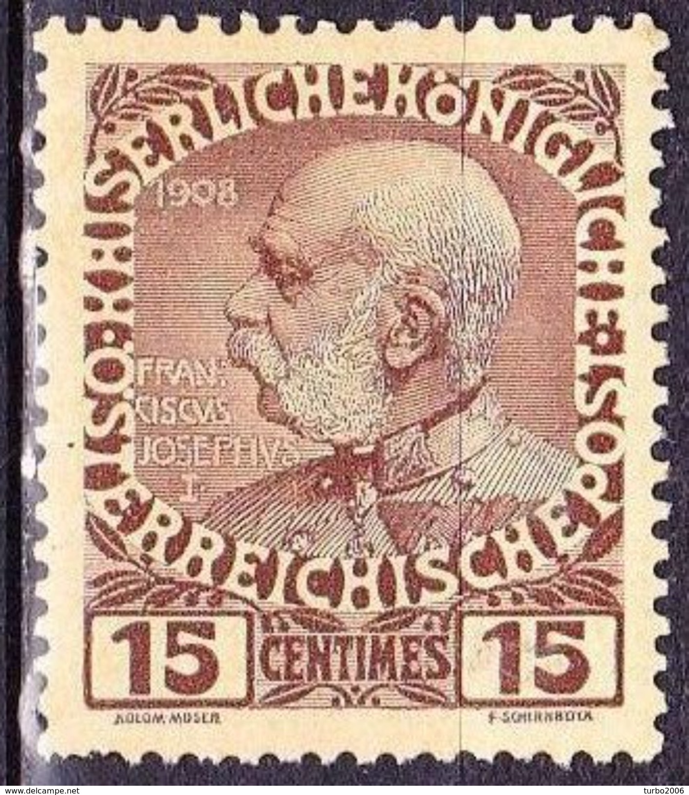 CRETE 1908-14 Austrian Office Glossy Paper 15 Centimes Brown / Flesh MH Vl.19 - Kreta
