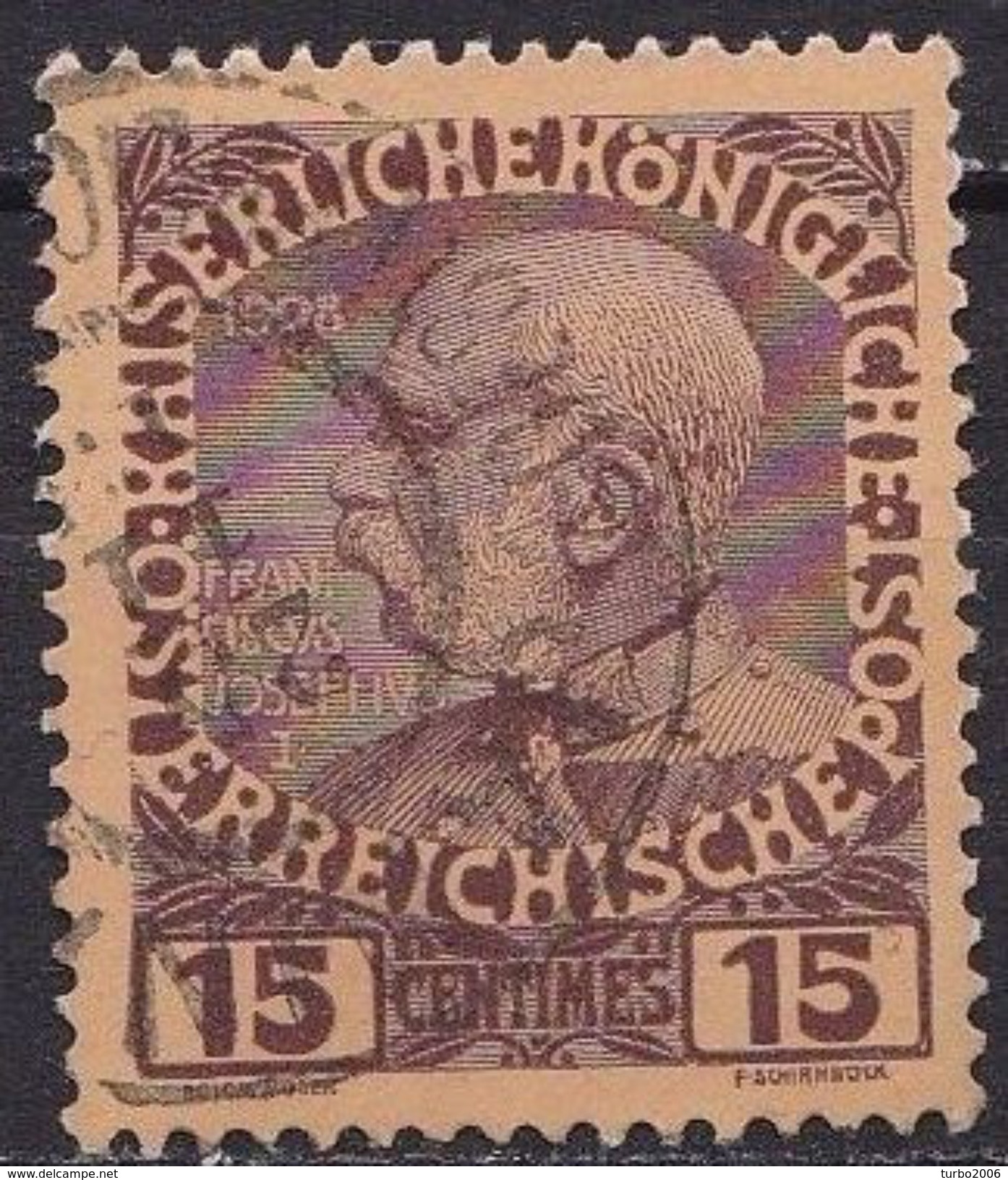 CRETE 1908-14 Austrian Office Glossy Paper 15 Centimes Brown /flesh Vl. 19 - Crète