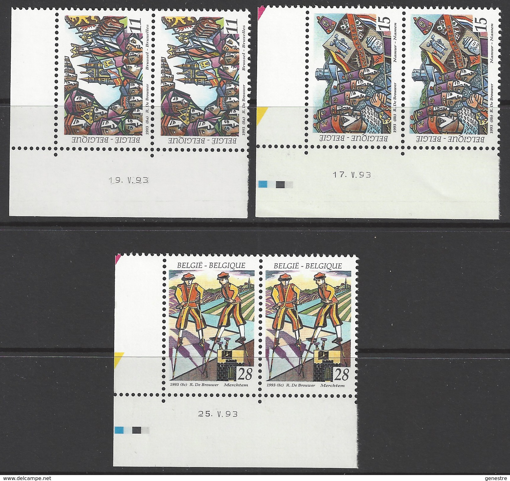 Belgique COB 2509 à 2511 ** (MNH) - Date 17, 19 Et 25.V.93 - Dated Corners