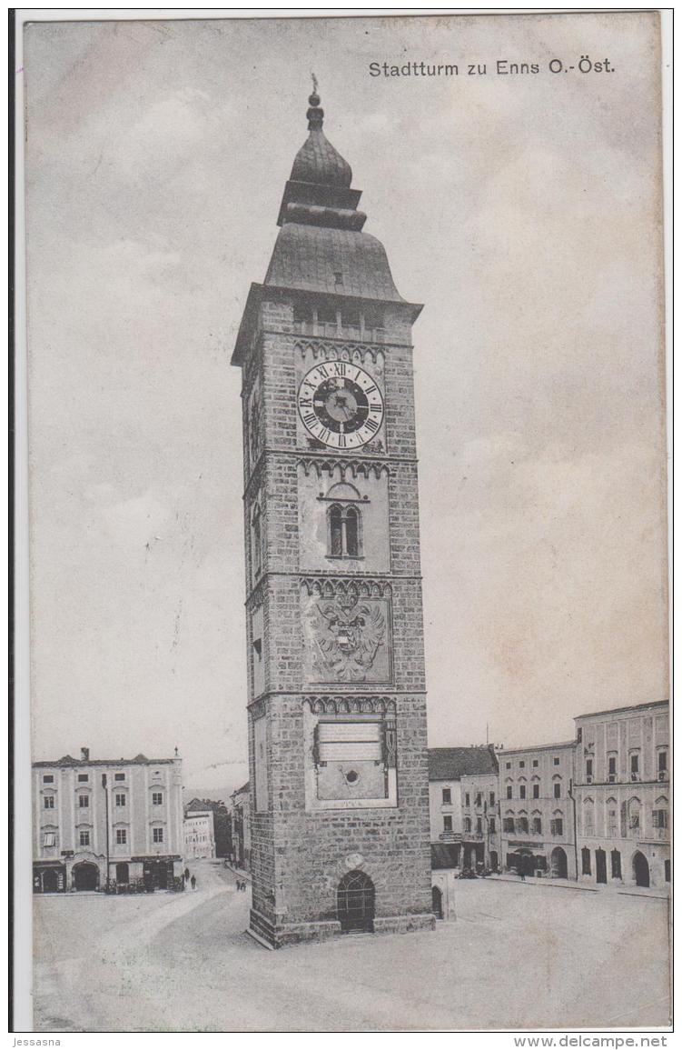 AK - ENNS - Stadtturm Am Hauptplatz Und Bürgerhäuser 1908 - Enns