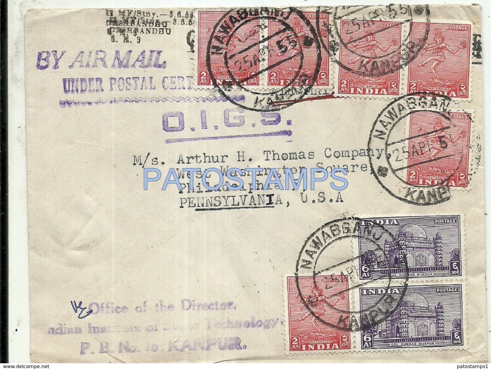 76736 INDIA NAWABGANJ COVER YEAR 1955 CIRCULATED TO US MULTI STAMPS NO POSTAL POSTCARD - Other & Unclassified