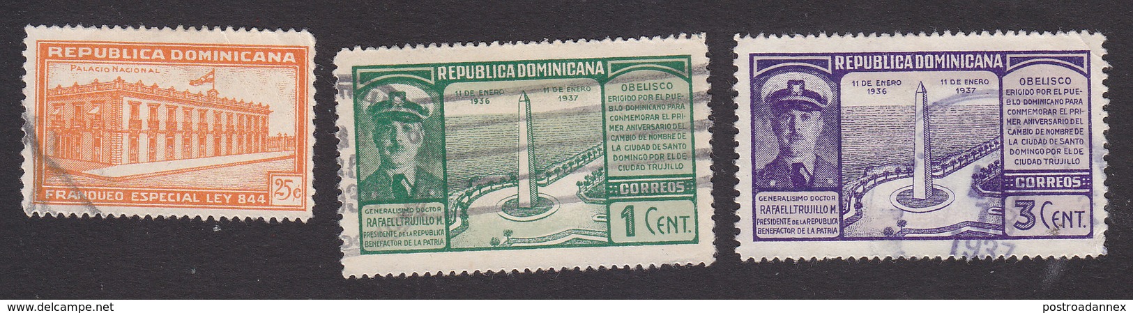 Dominican Republic, Scott #303, 323-3234, Used, National Palace, President Trujillo And Obelisk, Issued 1935-37 - Dominicaanse Republiek