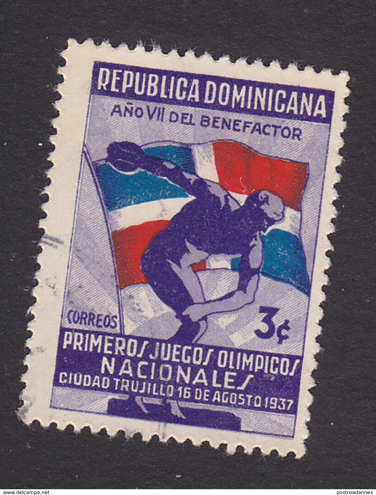 Dominican Republic, Scott #327, Used, Discus Thrower And Flag, Issued 1937 - Dominican Republic