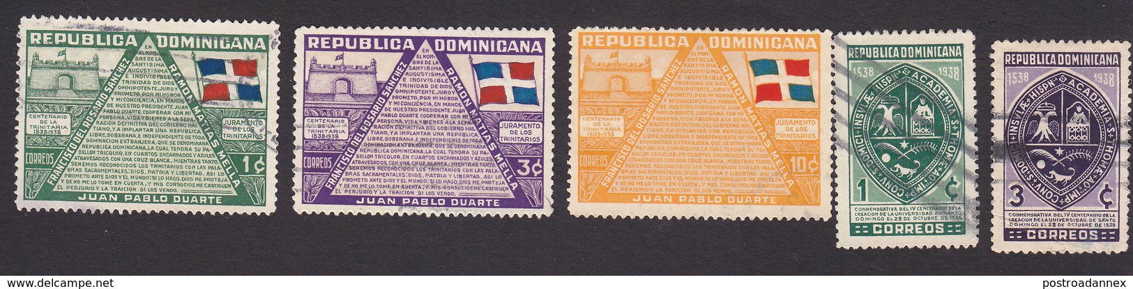 Dominican Republic, Scott #335-337, 339-340, Used, Pledge Of Trinitarians, Seal, Issued 1938 - Dominikanische Rep.